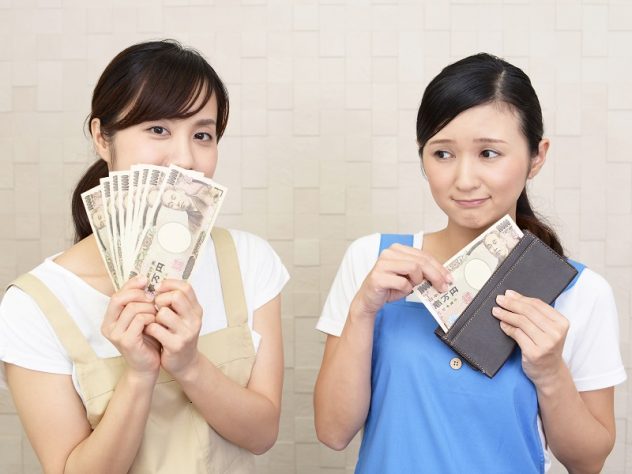 紙幣を持つ二人の女性