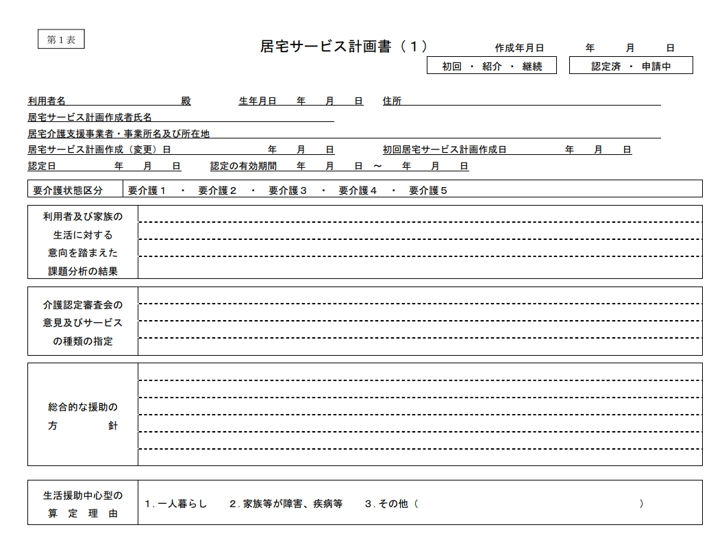 厚生労働省「介護保険最新情報Vol.958：居宅サービス計画書（1）」のイメージ