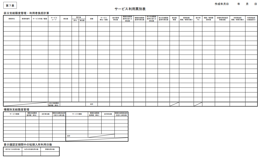 厚生労働省「介護保険最新情報Vol.958：サービス利用票別表」のイメージ