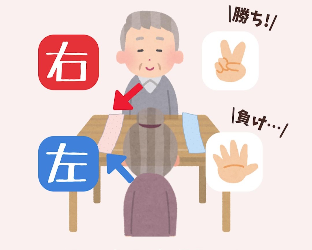 お年寄りが対面でじゃんけんをしているイラスト