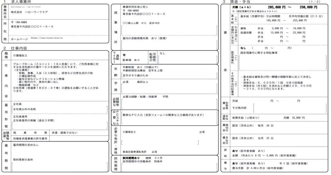 ハローワークの求人票の例_1