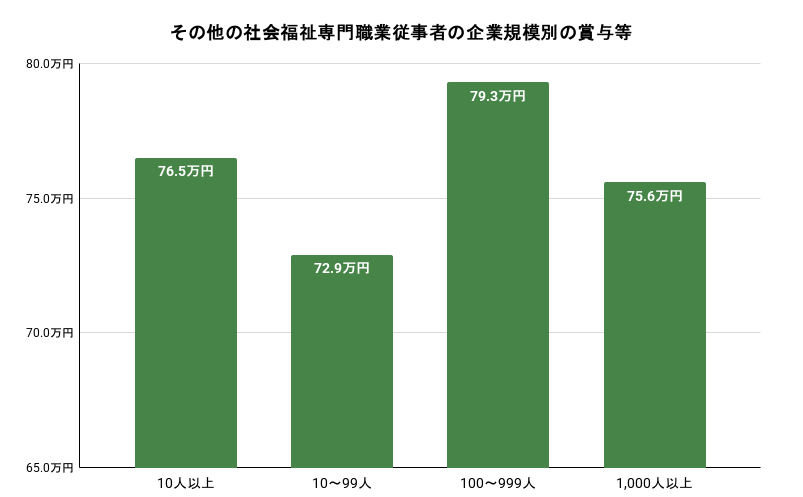 その他の社会福祉専門職業従事者の企業規模別の賞与等のグラフのイメージ