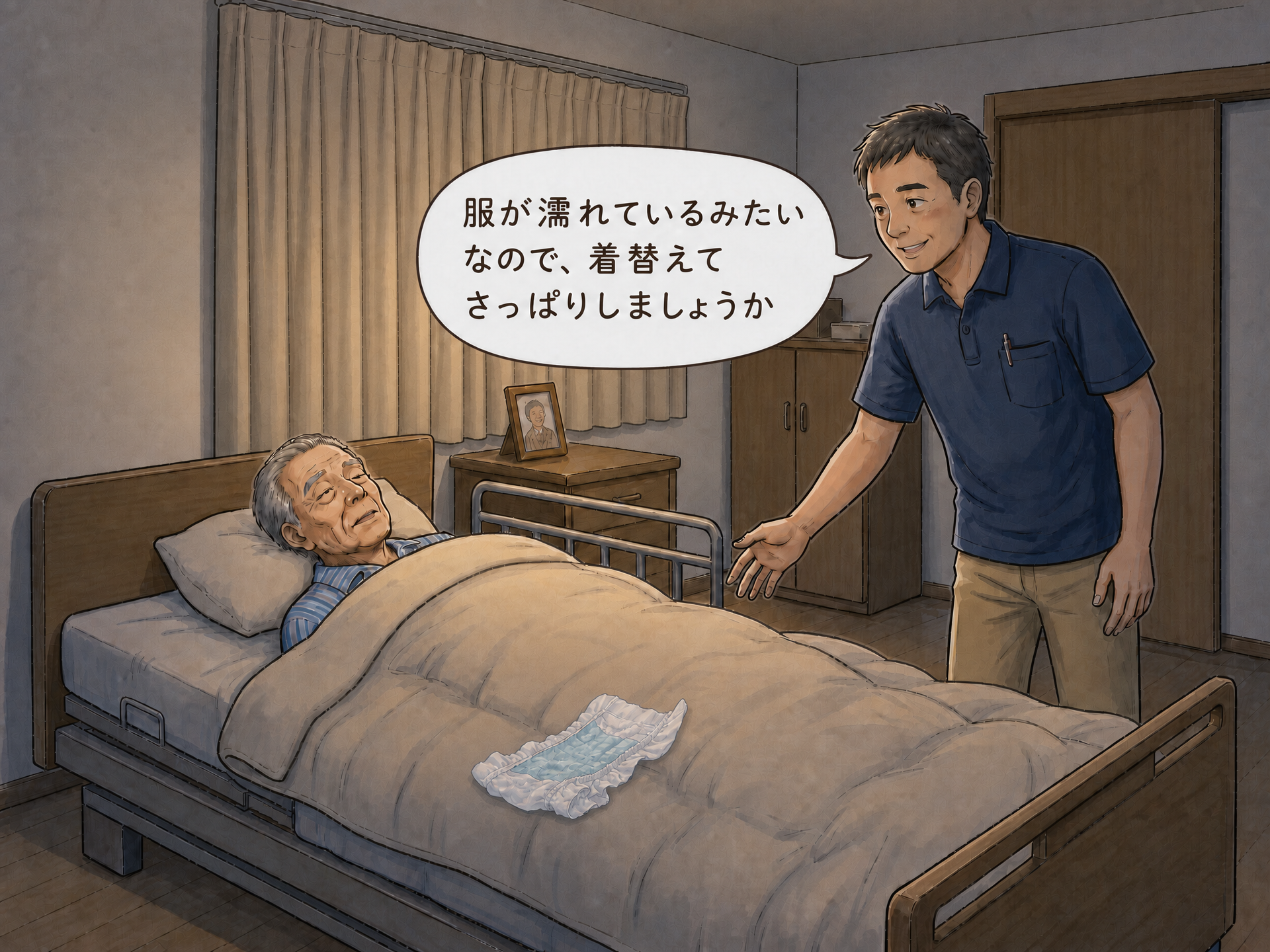 利用者さんのオムツ外しへの対応の様子